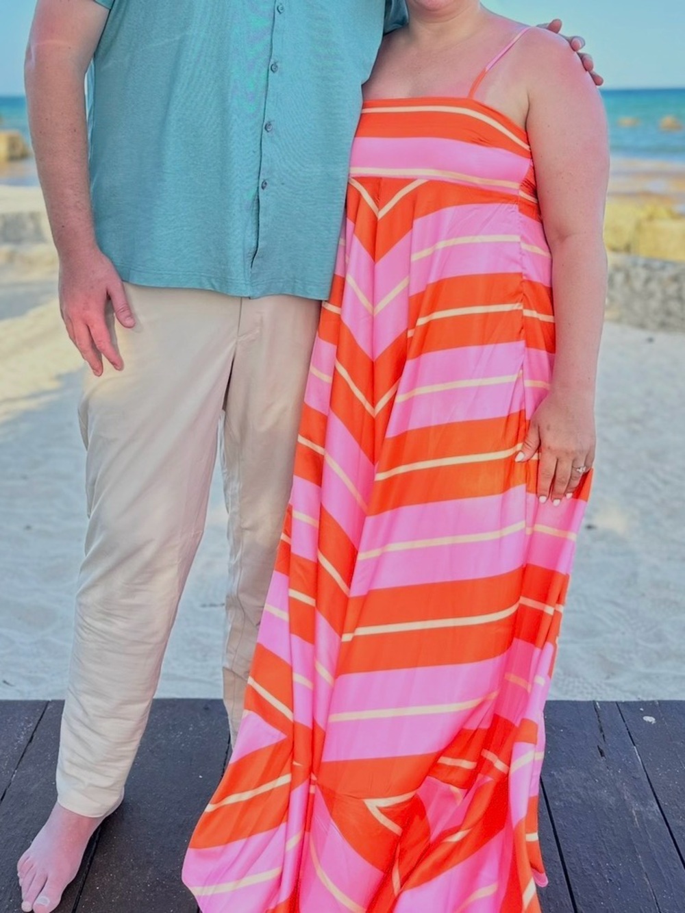Striped Pink & Orange Maxi Slip Dress
